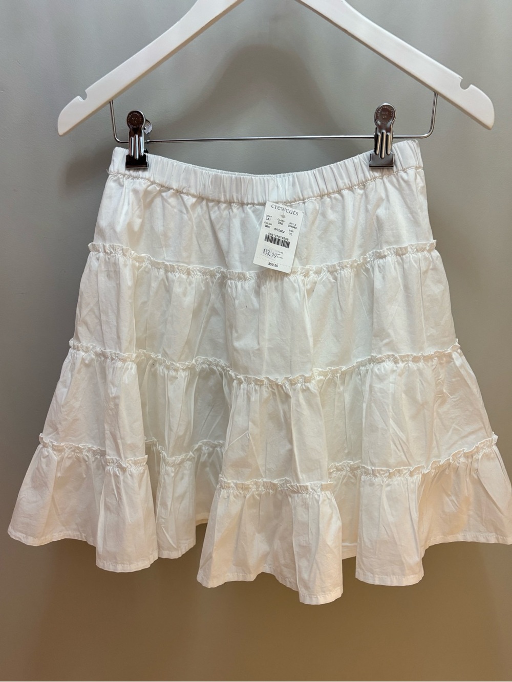 NWT JCrew Crewcuts Girls White Tiered Cotton Skirt, Size XL